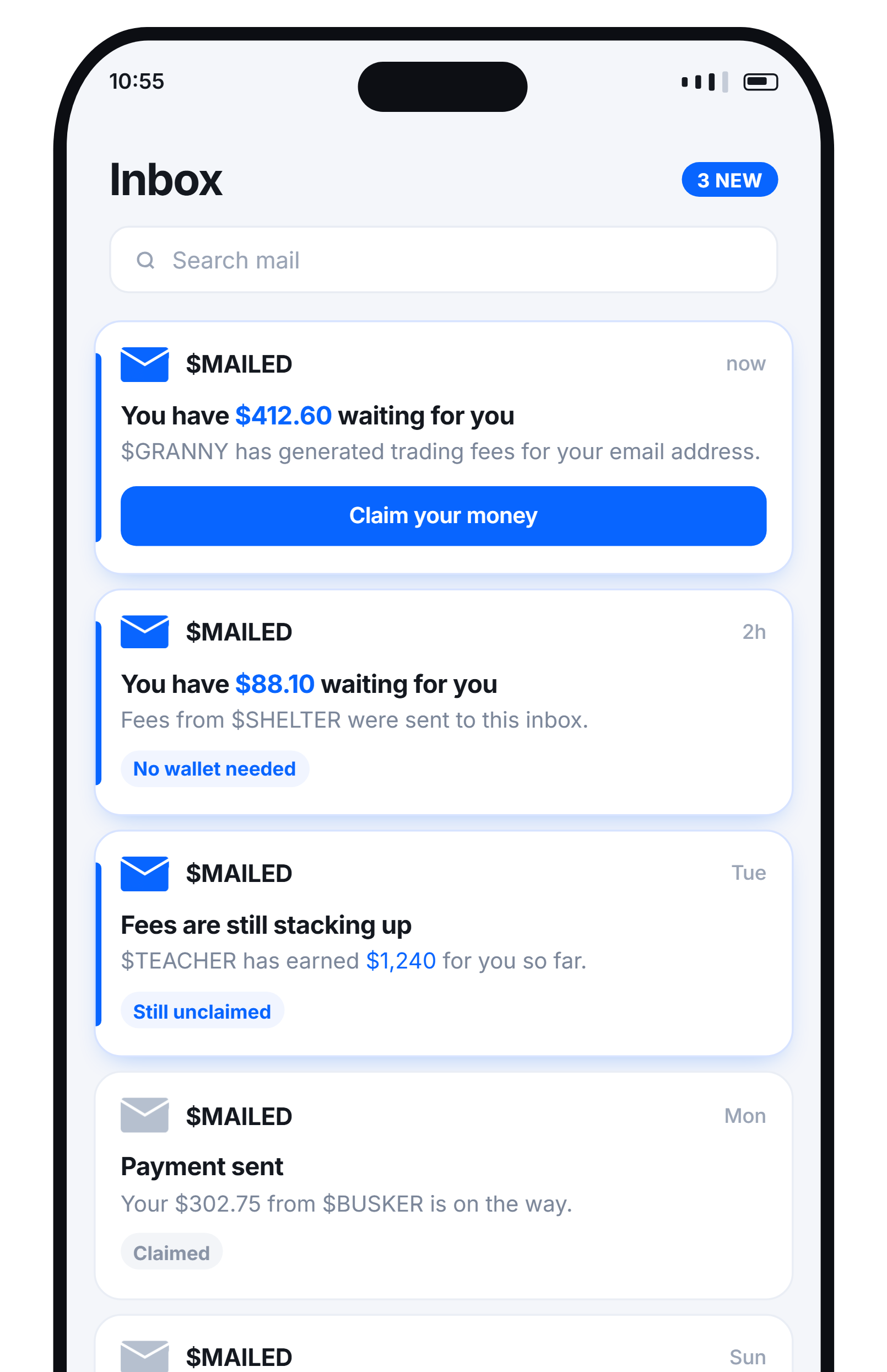 Mailed inbox with fees waiting to be claimed