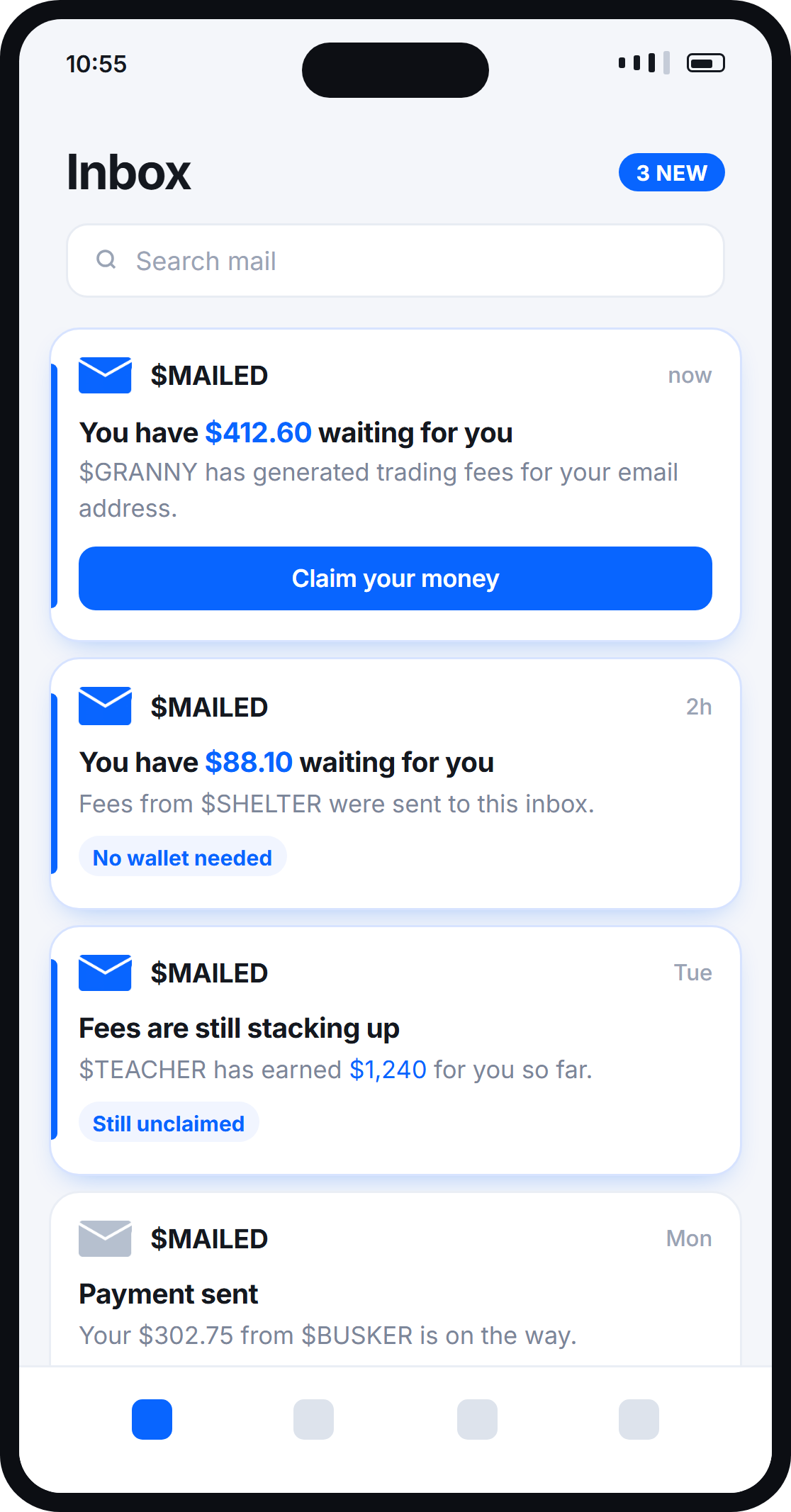 Mailed inbox with fees waiting to be claimed