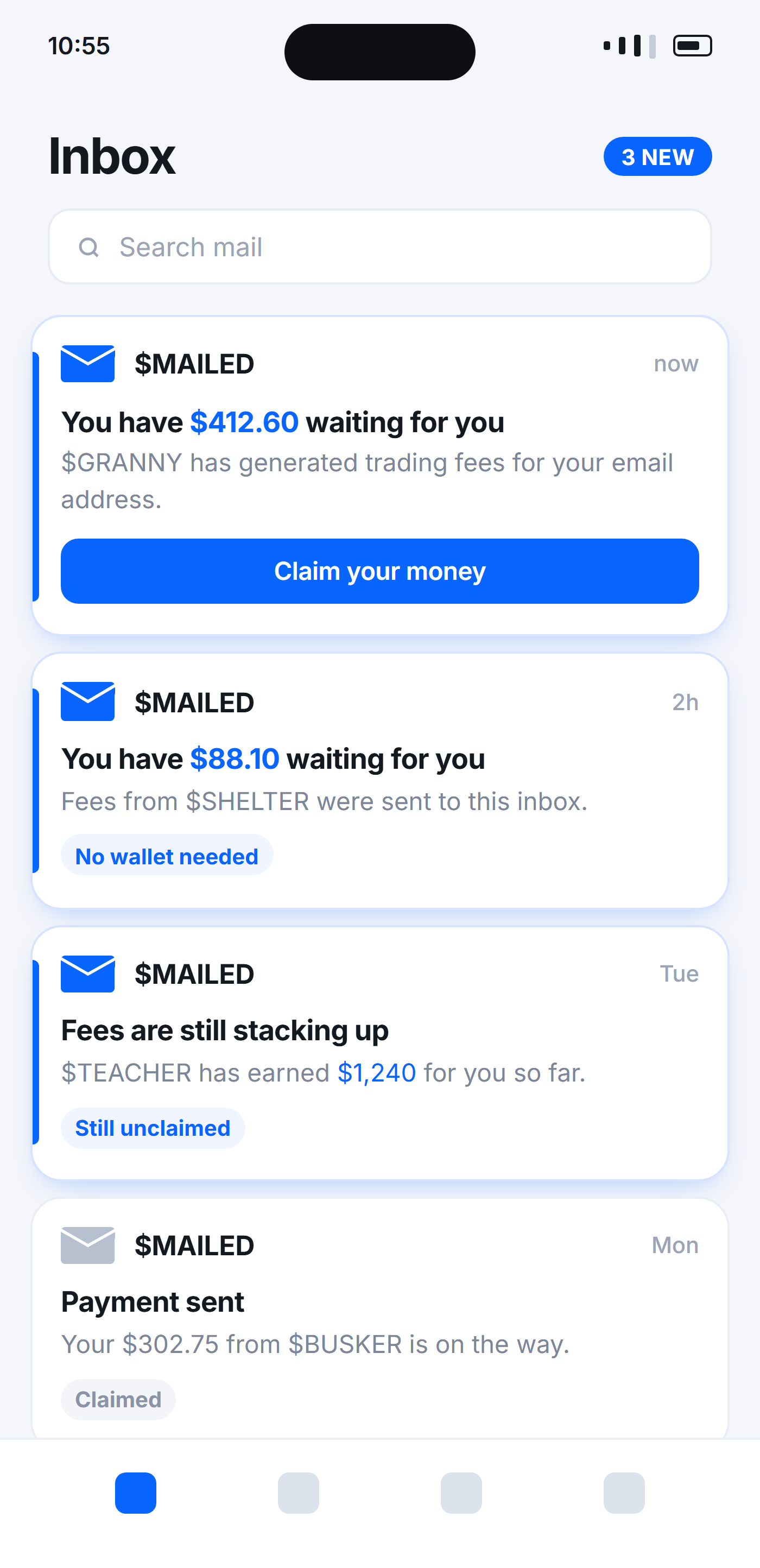Mailed inbox with fees waiting to be claimed